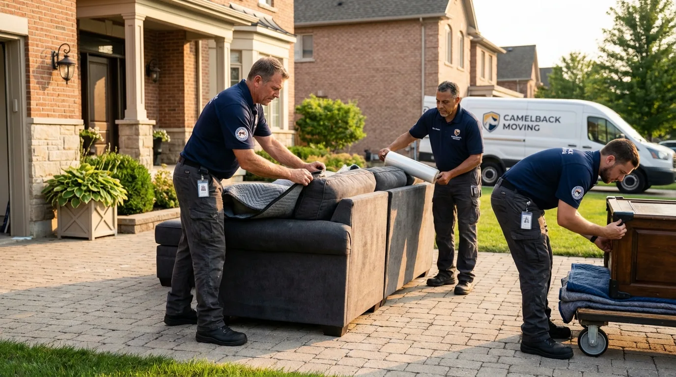 Large estate moving crew wrapping furniture in La Marque, TX
